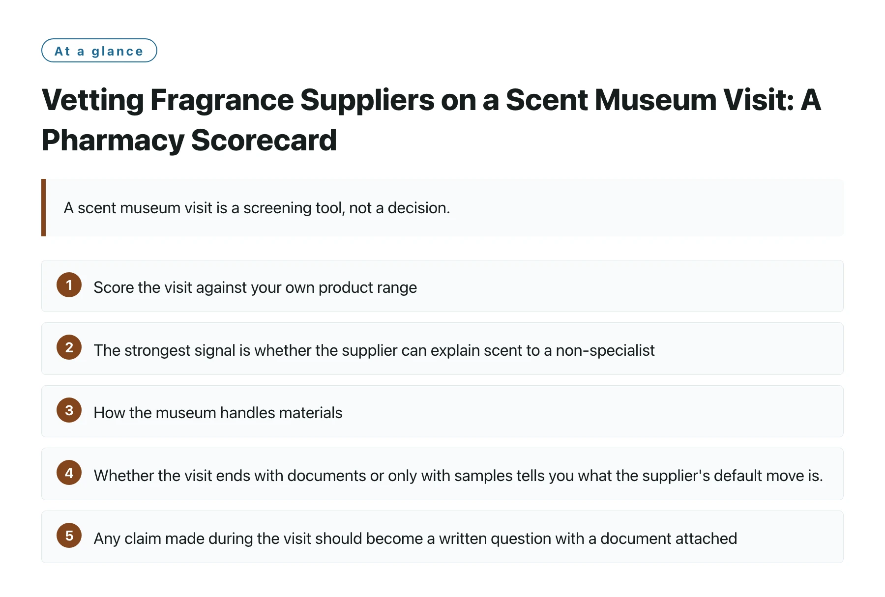 Vetting Fragrance Suppliers on a Scent Museum Visit: A Pharmacy Scorecard——全文要点速览