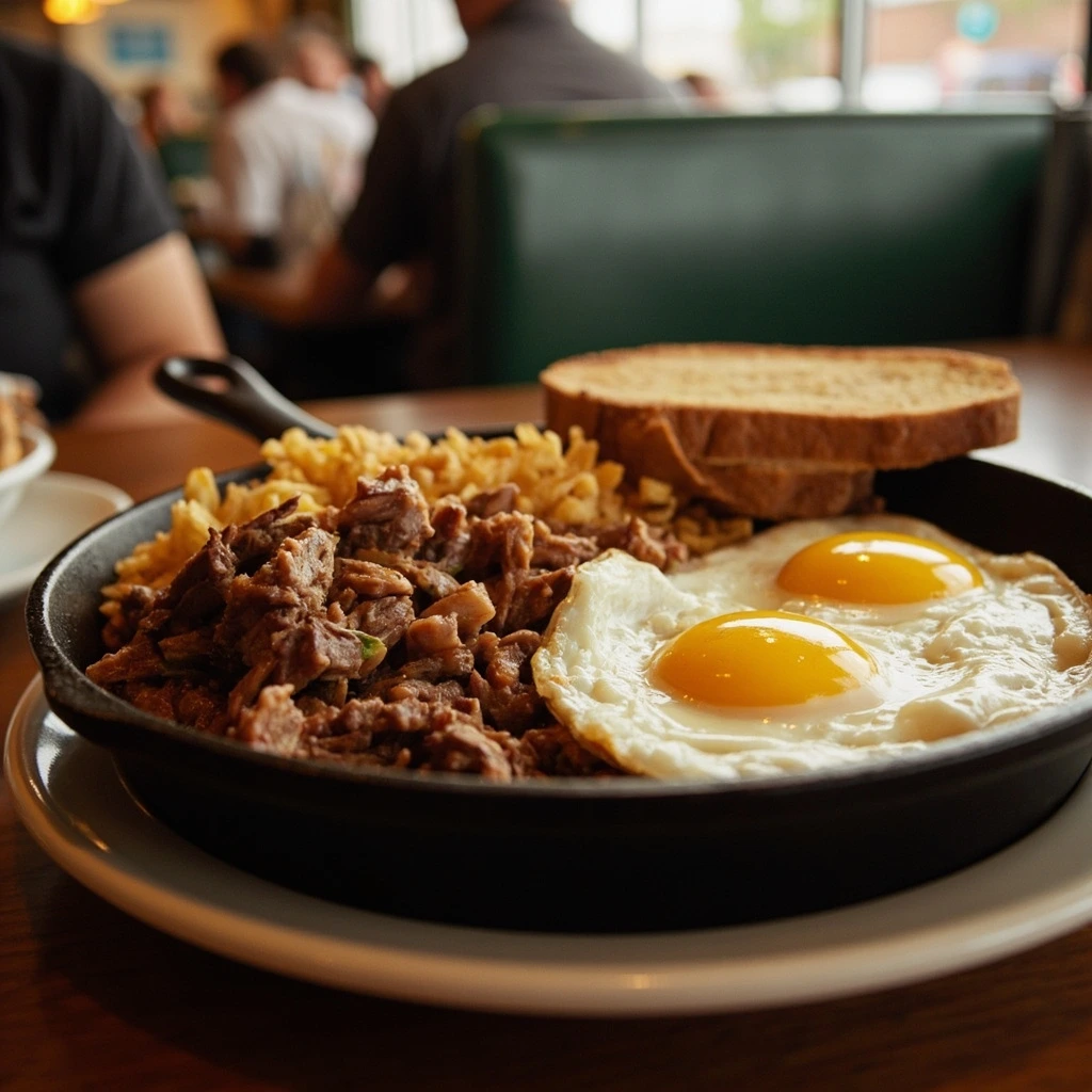 House-made corned beef hash with two eggs and rye toast